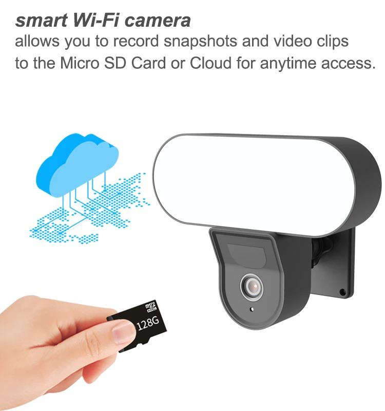 Smart Wi-Fi floodlight camera with cloud and SD recording